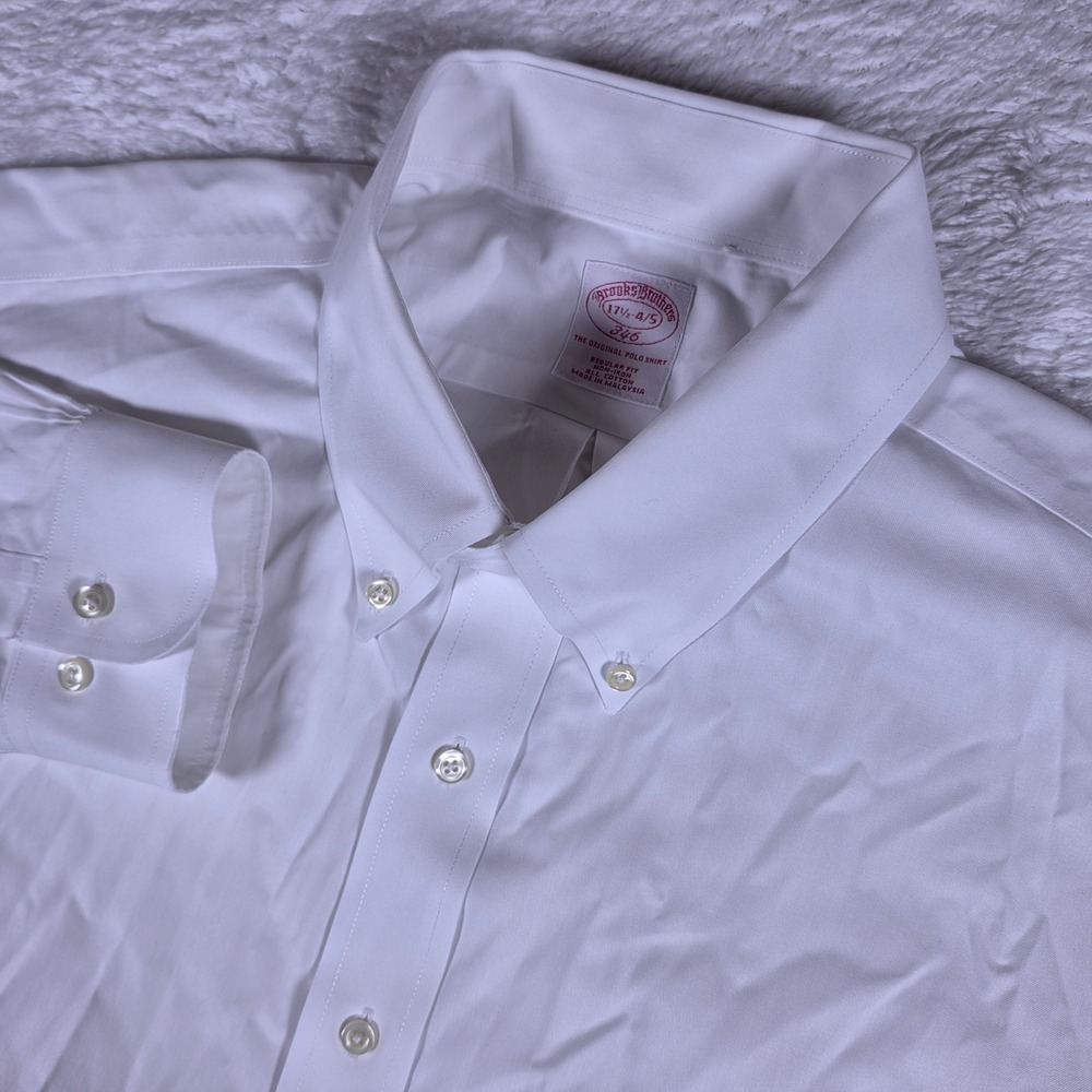 Brooks Brothers 346 Regular Fit Mens 17.5-4/5 White Button up L/S Cotton Pocket
